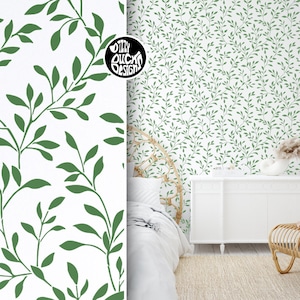 WALL STENCIL for painting Bedroom Living Room - Trailing Leaf Pattern Wall Stencil - Botanical Leaves DIY Home Décor Stencil by Dizzy Duck