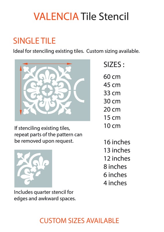 Valencia Tile Stencil For Painting Concrete Patio Flags Garden Path Bathroom Kitchen Walls Floors Spanish Vale01