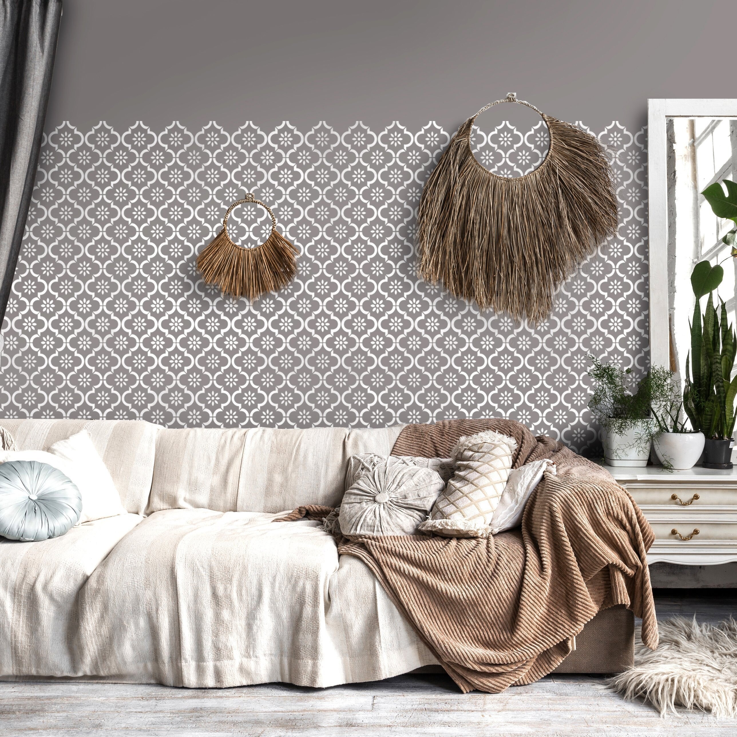 WALL STENCIL for Painting - Jannah Flower Moroccan Boho Reusable Floor ...