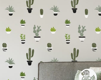 STENCIL For Walls - ARIZONA Tropical Wall Stencil - Plant Pot Cactus Stencil for Walls - Succulent Cacti Reusable Stencil