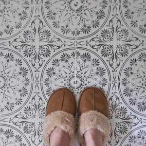Faux Tile Stencils - Paint Tile Effect on Floors Walls Furniture Concrete Garden Patios Paths - VARANASI BY Dizzy Duck