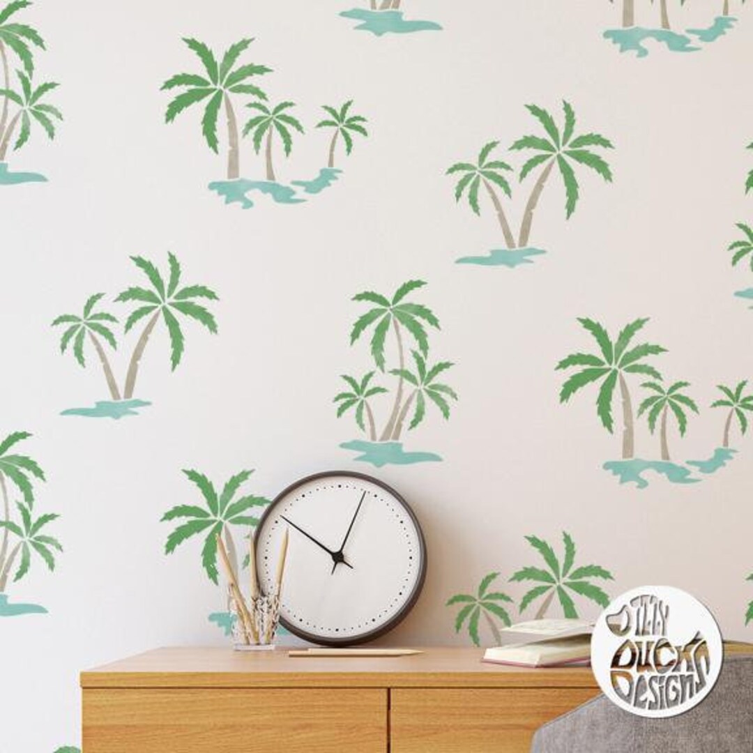 STENCIL for Walls MIAMI Tropical Wall Stencil Palm Tree Stencil for Painting DIY Wall Decor