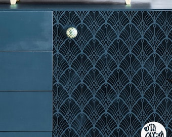 FURNITURE STENCIL   Reusable 1920's Fan CHICAGO Art Deco Stencil for Walls   Stencil for Painting
