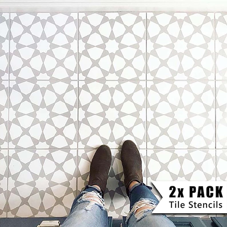 Tile Stencils for Painting Bathroom Kitchen Wall Floor Tiles and Garden Patio Slabs AMIRA by Dizzy Duck image 1