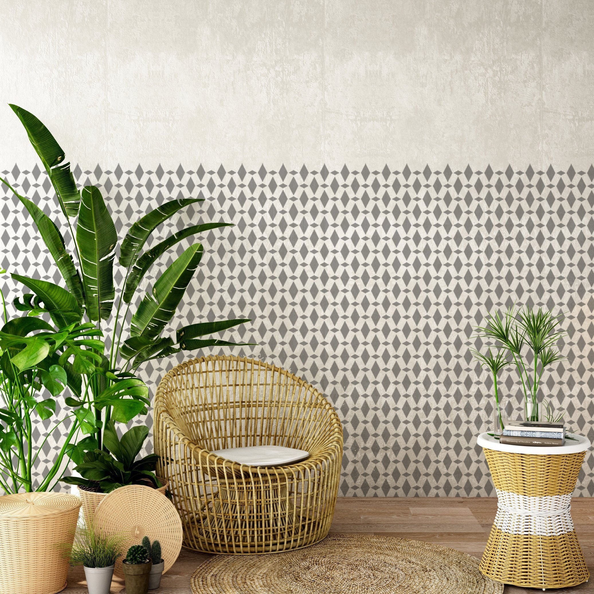 WALL STENCIL for Painting Reusable AGADIR Moroccan Boho Diamond ...