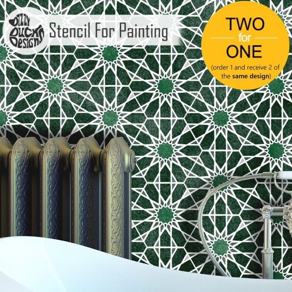 Zaida Tile Stencil Floor Wall Moroccan Hexagon Large Reusable Stencils For Painting By Dizzy Duck Designs