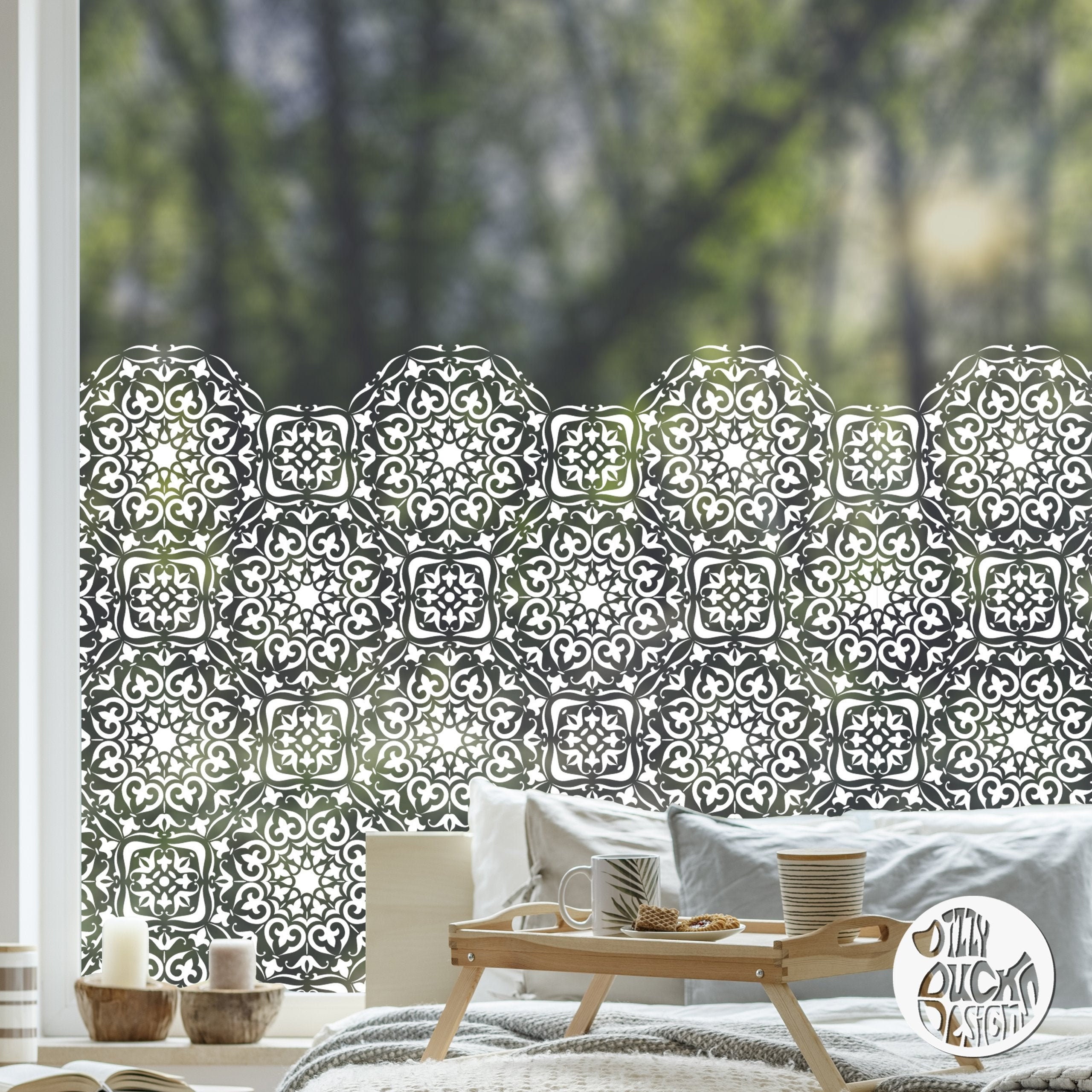 Decorative Art Deco Window Sticker Patterned Window Film White Dizzy