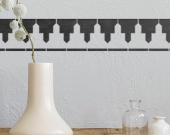 Faux Tile Border Stencil for Bathroom Walls Floors - AKHISAR Moroccan Geometric Tile Border Stencil