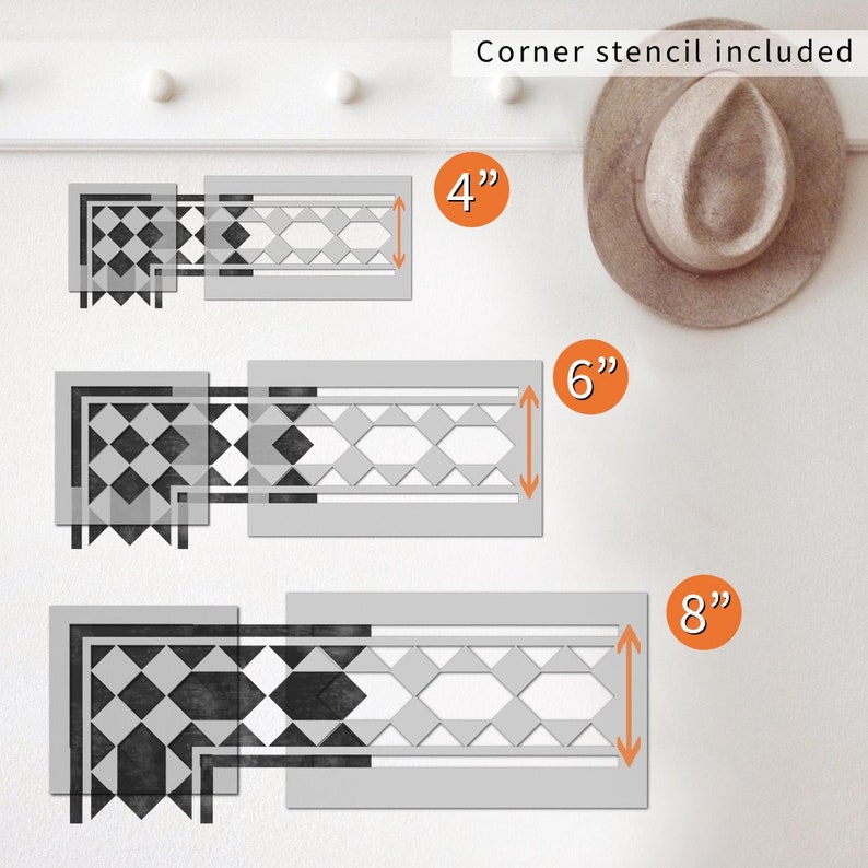 Faux Tile Border Stencil for Bathroom Walls Floors BEDFORD Etsy