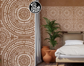 Boho Wall Stencil for Painting Faux Tile Effect on Walls Concrete Patios Paths or Floors - TALARA Boho Stencil by Dizzy Duck