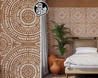 Boho Wall Stencil for Painting Faux Tile Effect on Walls Concrete Patios Paths or Floors - TALARA Boho Stencil by Dizzy Duck