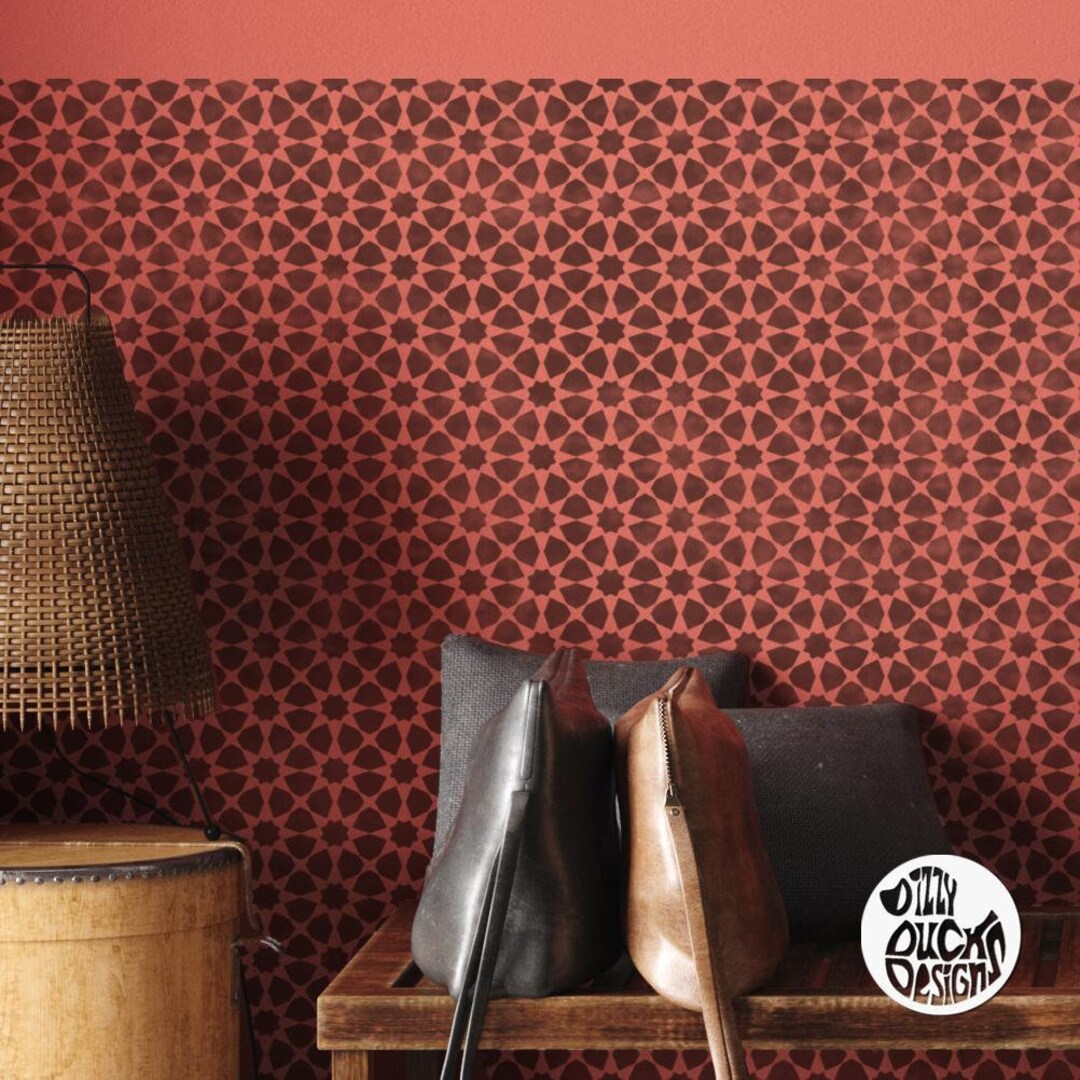 WALL STENCIL for Painting Reusable AMIRA Moroccan Boho Mosiac Geometric ...