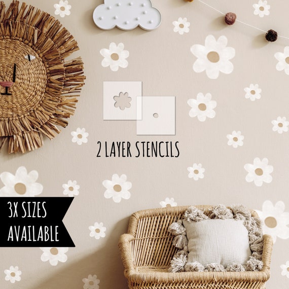 Daisy Stencils for Painting Boho Nursery Wall Décor - DIY Nursery Wallpaper using Dizzy Duck Wall Stencils