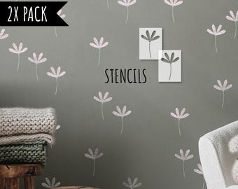 Upright Daisy Wall Stencil Set - Reusable Stencils Kids Room Botanical Simple Cute Flower Nursery Stencil for Painting by Dizzy Duck Designs