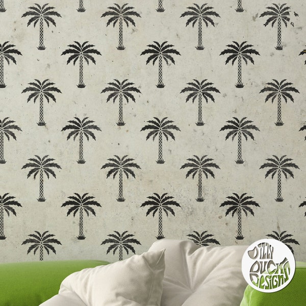 WALL STENCIL   Palm Tree Allover Stencil for Walls   Reusable Stencil for Painting   TAMPA Tropical Wall Stencil