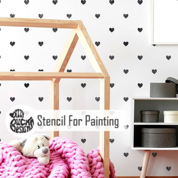 Polka Dot Heart Stencil Nursery Girls Bedroom Wall Furniture Floor Craft Stencil For Painting Hear01