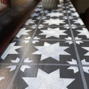 Faux Tile Stencils - Paint Tile Effect on Floors Walls Furniture Concrete Garden Patios Paths - KALLAT by Dizzy Duck