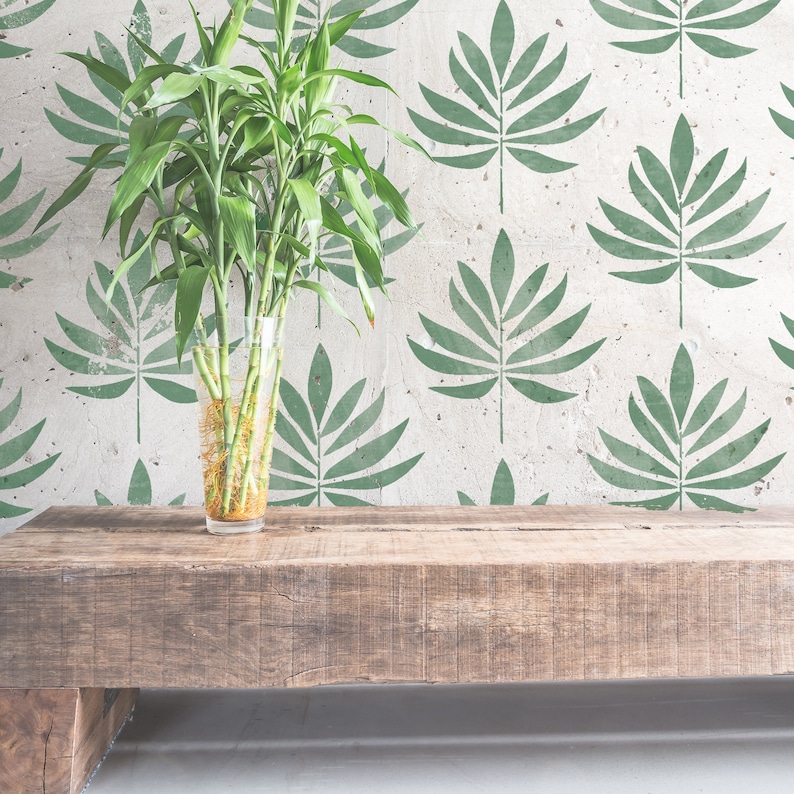 STENCIL for Walls PANAMA Tropical Leaf Wall Stencil Palm Leaf Etsy