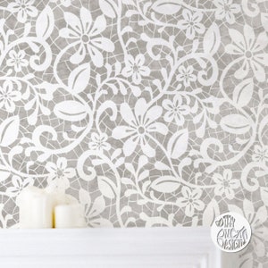 WALL STENCIL for Painting   Reusable LACE Damask Stencil   Lace Wall Stencil