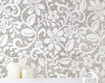 WALL STENCIL for Painting   Reusable LACE Damask Stencil   Lace Wall Stencil