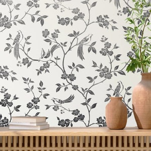 Chinoiserie WALL STENCIL - Stencil orientale fiore di uccello per dipingere pareti - Stencil di piante botaniche