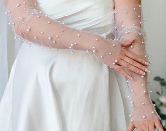 White Pearl Fingerless Gloves, bridal gloves, pearl wedding gloves, Ivory Pearls Sleeves, Pearl Gloves, personalized wedding gloves