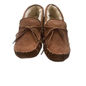 mens tan sheepskin moccasin slippers image 3