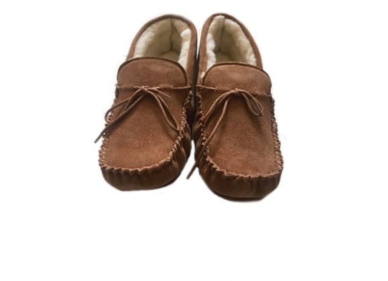 mens tan sheepskin moccasin slippers image 3