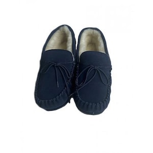 Navy moccasin slipper navy blue sheepskin