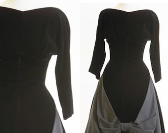 50's Claudia Young Black Velvet & Tafetta Cocktail Dress | XS/S