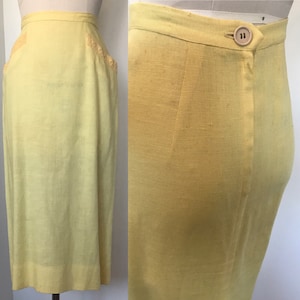 60’s Linen Wiggle Midi Skirt High Waist | S
