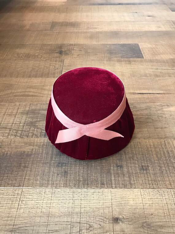 1960's, red, velvet, bucket hat Gem