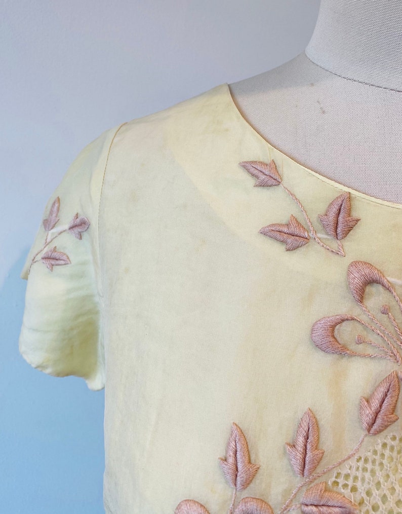 60s Silk Embroidered Shift Dress M image 5