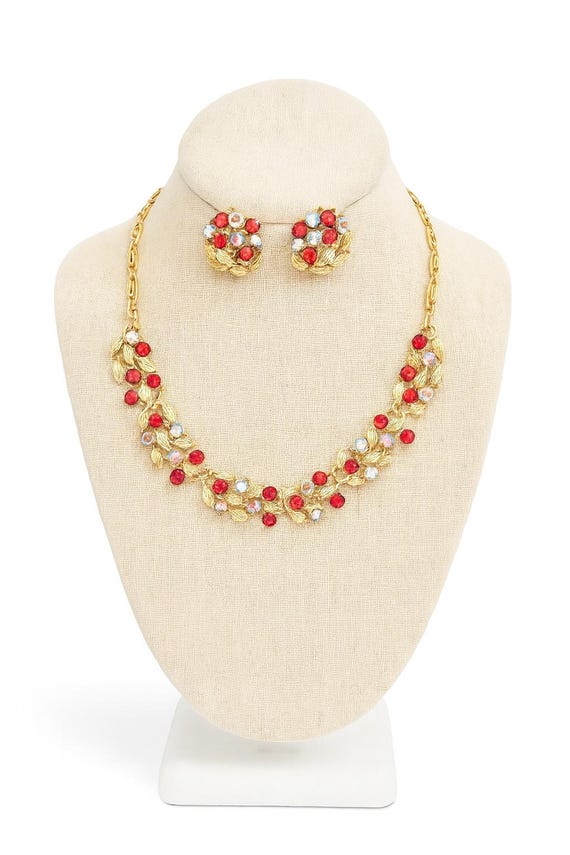 50’s Signed Lisner Ruby Red Cut Crystal Necklace … - image 1