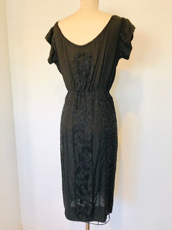 30's Silk Beaded Cocktail Dress | M - image 9