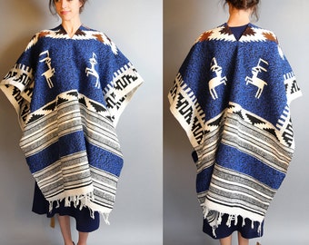 70's Southwestern Blanket Poncho | Unisex L