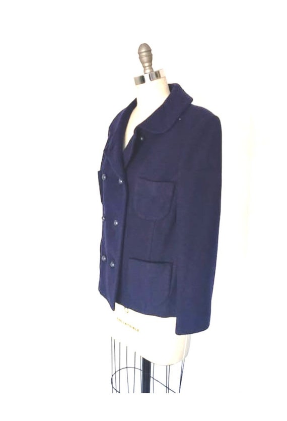 60's Joseph Magnin Wool Blazer in Navy Blue | M - image 6