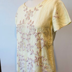 60s Silk Embroidered Shift Dress M image 2