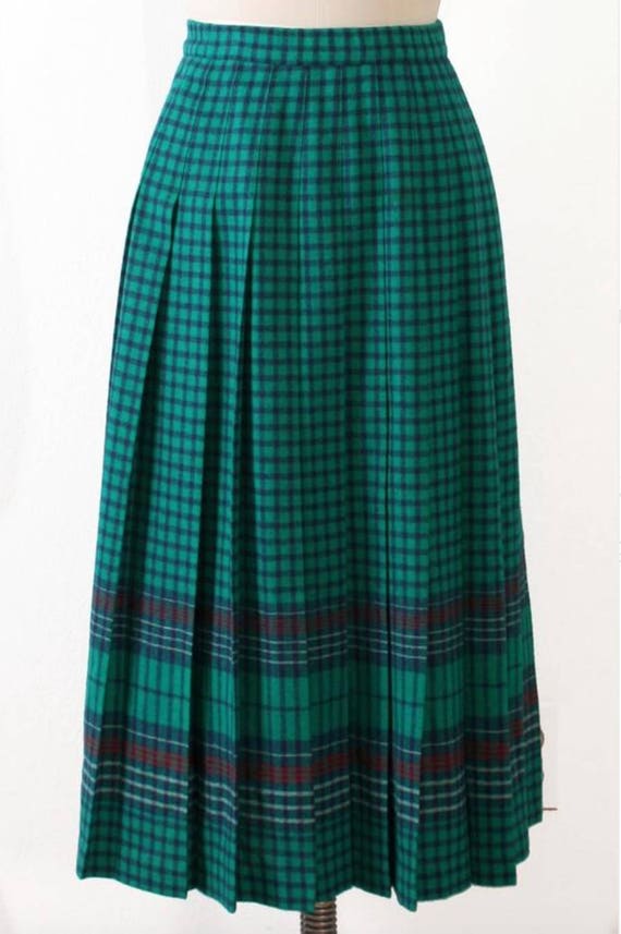 1970's Pendleton Wool Pleated Plaid Midi Skirt  |… - image 2