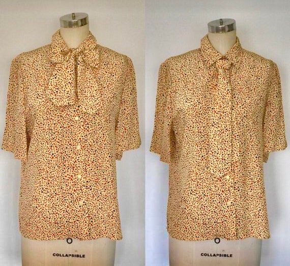 80’s Silk David Hayes Tie Front Blouse | L/XL