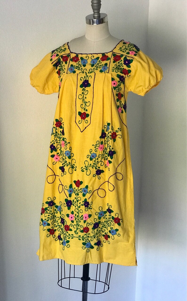 Vintage Cotton Embroidered Oxcata Mexican Dress S image 4