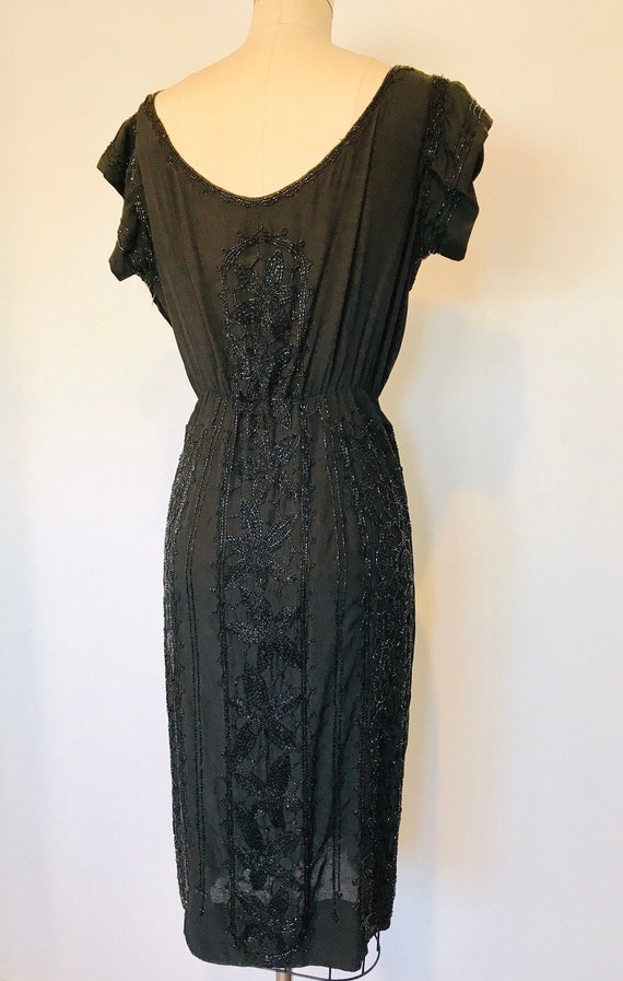 30's Silk Beaded Cocktail Dress | M - image 7