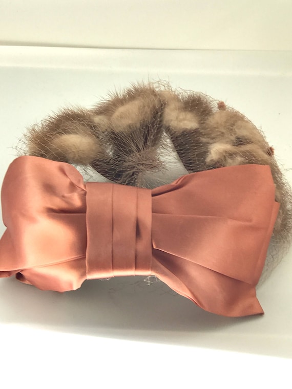 1940's Mink & Satin Veiled Pill Box Hat