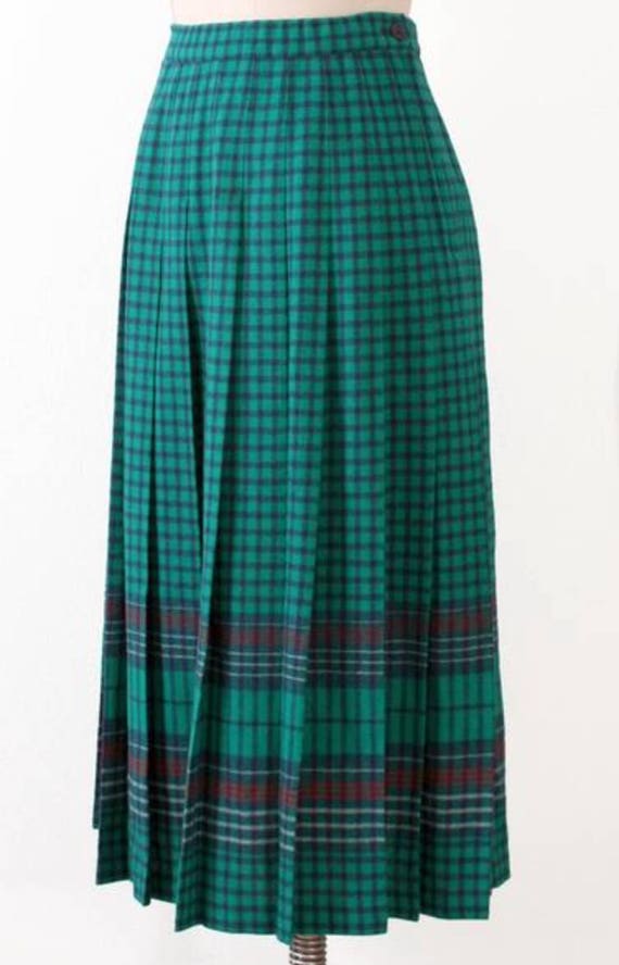 1970's Pendleton Wool Pleated Plaid Midi Skirt  |… - image 3