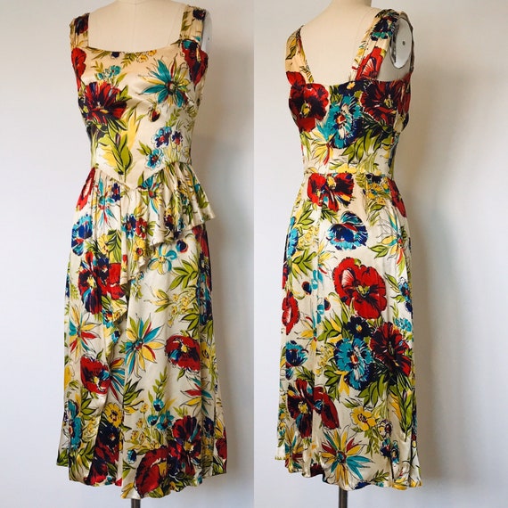 30’s Silk Satin Peplum Cocktail Dress | S