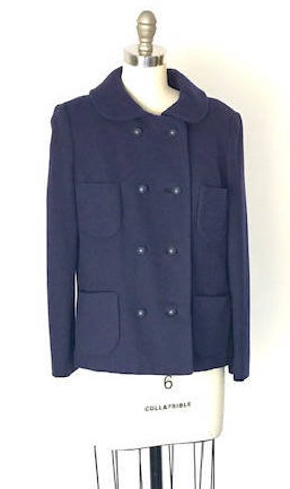 60's Joseph Magnin Wool Blazer in Navy Blue | M - image 3