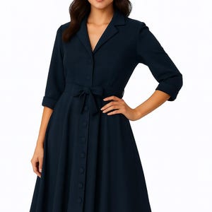50&#39;s Navy Blue Coat Dress | M