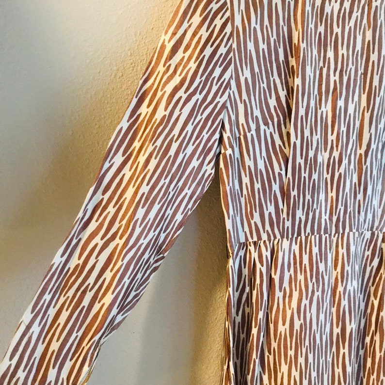 50's Silk Zebra Print Dress Ivory & Brown S image 6