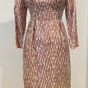 50's Silk Zebra Print Dress Ivory & Brown S image 2