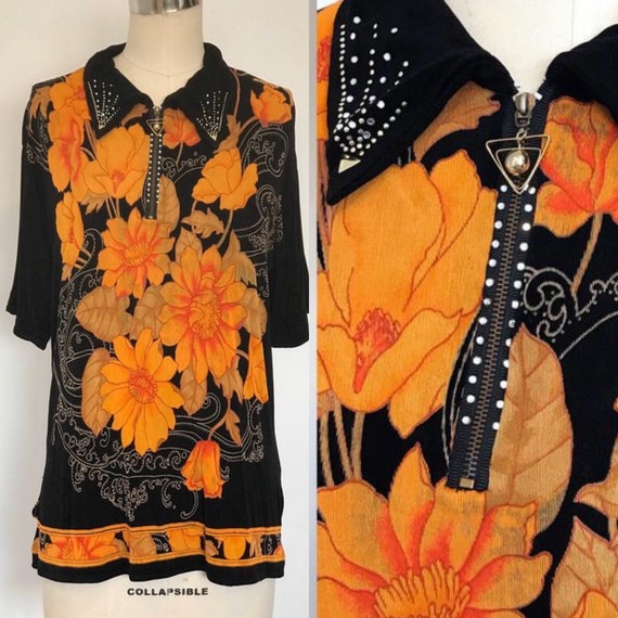 70’s Knit Zipper Studded Tunic | L